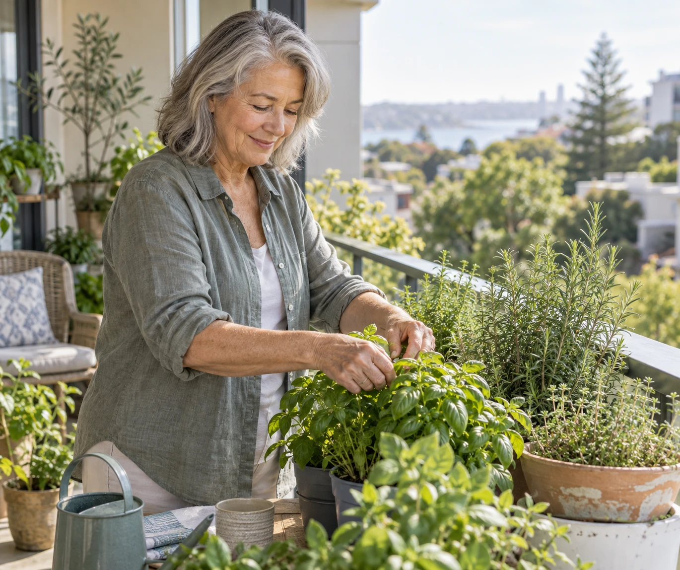 Tending a herb garden at home